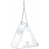 Relaxdays Vogelfutterhaus für Fenster Dreieckig Acryl Metall Transparent Mit Saugnapf 24 cm x 12,5 cm x 12 cm 0,12 kg