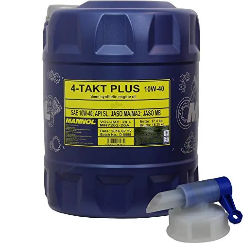 20L MANNOL 4-Takt Plus 10W-40 API SL JASO MA2 Öl Motorradöl inkl Auslaufhahn