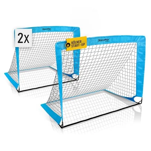 Racetex 2er Fußballtor Set für Kinder - Verstärkte Glasfaserstangen & Tragetasche - Das Racetex Fußballtor Set besteht aus 2 robusten Toren mit verstärkten Glasfaserstangen. Ideal für Kinder, einfach transportierbar in der Tragetasche und schnell aufbaubar. Perfekt für Garten oder Park!