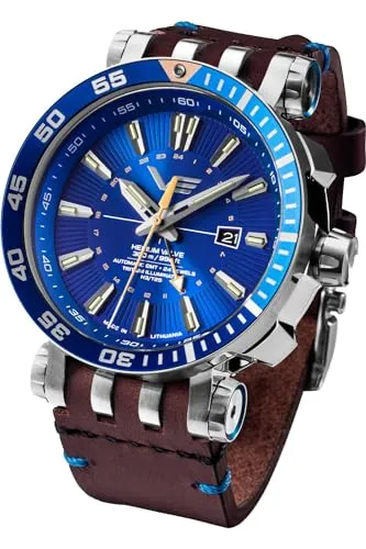 Vostok Europe Herrenuhr Automatik GMT Energia Rocket Blau - Armbanduhren für Herren, mit automatischem GMT-Mechanismus und zwei Bändern für vielseitige Styling-Optionen.