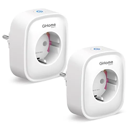 GHome Smart Steckdose 16A,Wlan Steckdose 2er Pack, Smart Home Plug Kompatibel mit Alexa/Google Home, App Fernbedienung, Stromverbrauch Messen Sprachsteuerung Timer, NUR auf 2.4 GHz WiFi, Weiß