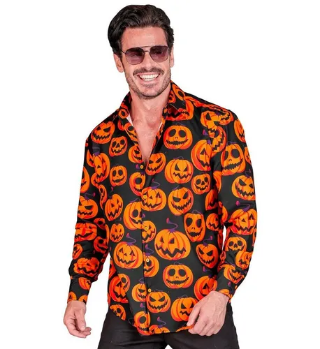 Widmann S.r.l. Kostüm Halloween Hemd 'Kürbis' UV, Orange Schwarz