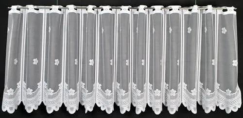 Scheibengardinen Blume 45 cm hoch Weiß in weiß von frankgardinen