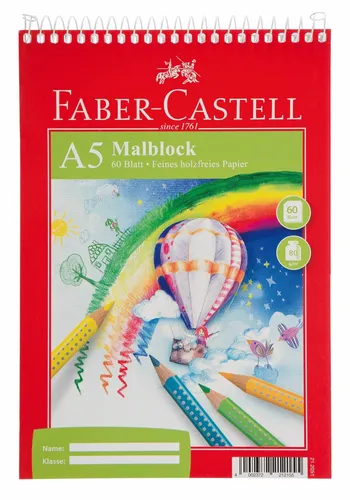 Faber Castell Malblock DIN A5 - 5er Set - 5 Malblöcke im praktischen DIN A5 Format, 60 Blatt je Block, perfekt für kreative Zeichnungen und Skizzen mit hochwertigem 80g/m² Papier.