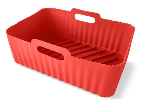 Guardini, Rechteckige Form mit Griffen, 15 x 22 cm, ideal für Luftfritteuse, lebensmittelechtes Silikon, Rot, Linie Air Fryer