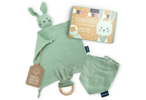 Amari Schmusetuch Hase mit Beißring und Lätzchen von Amari