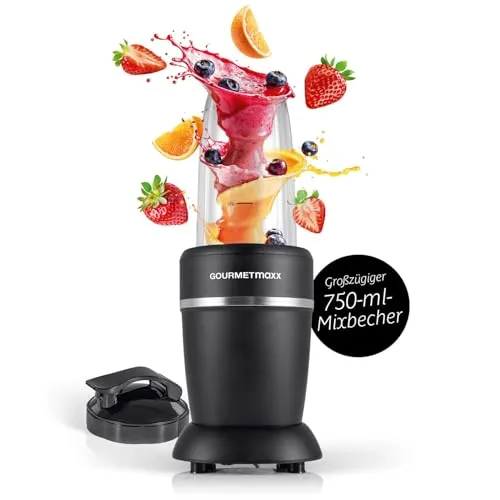 GOURMETmaxx Standmixer 1000 W - Smoothie Maker für Vitamine to go - Standmixer in Mattschwarz mit 1000 W Leistung. Ideal für gesunde Smoothies und schnelle Zubereitung, inklusive To-go-Deckel für unterwegs.