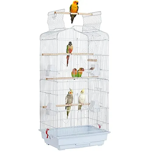 Yaheetech Vogelkäfig für Papagei & Wellensittich - 46 x 35.5 x 104.5cm Weiß - Vogelkäfig mit durchdachten Details: 4 Schiebetüren für einfachen Zugang, 4 Sitzstangen und eine Vogelschaukel für Komfort und Ruhe. Robuste Materialien und sicherer Gitterabstand von 1 cm.