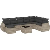 vidaXL Garten Sofa Garnitur 9-TLG. - Modular Gartenmöbel Set mit Kissen, langlebiges PE-Rattan und elegante Glasplatte für stilvollen Komfort im Freien