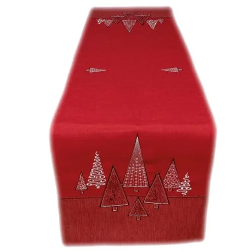 texpot Tischläufer 40 x 90 cm rot Stickerei Moderne Tannenbäume Weihnachten Tischband