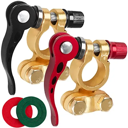 Polklemmen Autobatterie 12V 2 Stk, JatilEr Batterieklemmen 12V Schnellverschluss Sicher Geklemmt Batterie Polklemmen Messing mit Korrosionsschutzpad für PKW, Transporter, Schiffe, Wohnmobile 12/24/60V