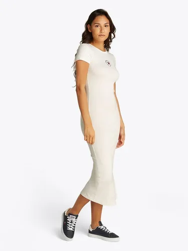 Tommy Jeans Jerseykleid TJW BODYCON LOGO 2 - Jerseykleid in Midi-Länge mit figurbetonter Passform und Logostickerei, ideal für einen lässigen Look.