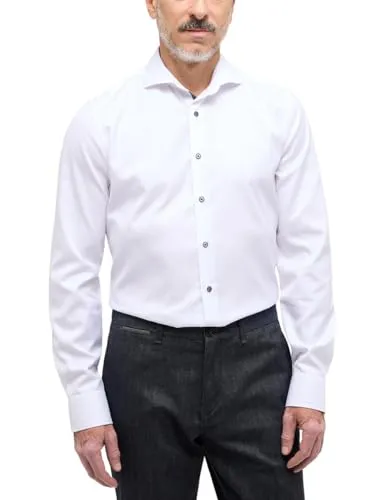 Eterna Langarmhemd Slim Fit Haifisch Weiß 38 - Business- & Abendmode für Herren, modisches slim fit Langarmhemd aus 100% bügelfreier Baumwolle, ideal für einen gepflegten Auftritt im Büro.
