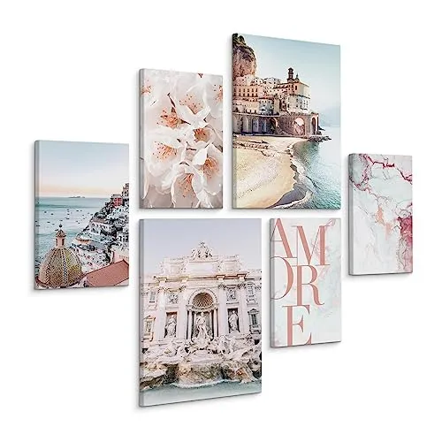 Muralo - Wandbilder Set - Leinwand Bilder Set Aufhängefertig - Bilder für Wohnzimmer Schlafzimmer - Moderne Wanddeko - Natur - 4 Bilder 20 x 30 cm mit 2 Bilder 30 x 40 cm