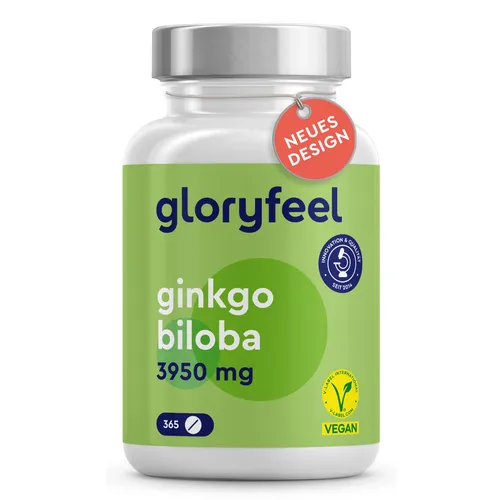 gloryfeel® Ginkgo Biloba 3.950 mg - 365 Tabletten - Nahrungsergänzungsmittel zur Unterstützung der geistigen Leistungsfähigkeit, rezeptfrei und ideal für eine langfristige Einnahme.