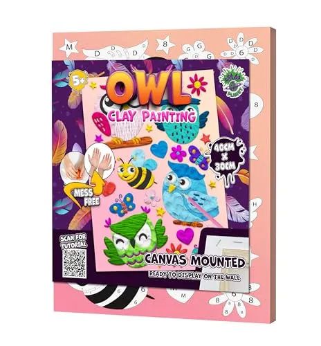 Splat Planet Klecksfreies Eulen-Knetset, lufttrocknendes Knetmodellierset, sensorisches 3D-Leinwand-Bastelset für Kinder, vorgerahmt 40 x 30 cm