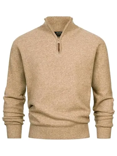 Indicode Herren INTrax Half Zip Feinstrickpullover mit Stehkragen und Reißverschluss | Strickpullover für Männer Beige, S