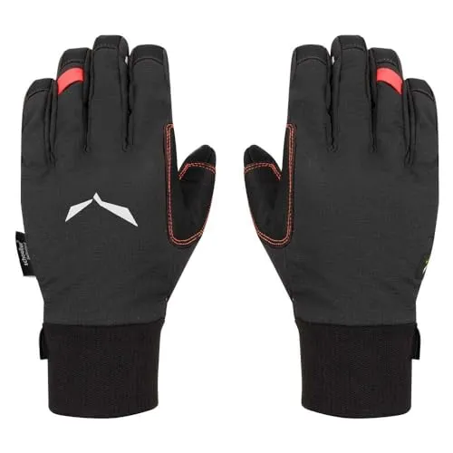Salewa Damen Ortles DST/Am Handschuhe - Größe S, schwarz - Fingerhandschuhe aus atmungsaktivem, wasserabweisendem Material mit strapazierfähiger Ziegenleder-Innenhand für optimalen Grip und Komfort.