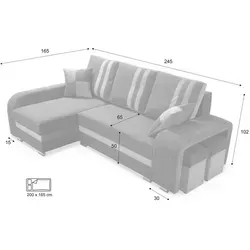 Robin York Ecksofa mit Schlaffunktion 2x Bettkasten 2x Kleine Kissen 2x Hocker Sofa L-Form Schlafsofa Freistehende Eckcouch Schlafcouch Wohnzimmerm...