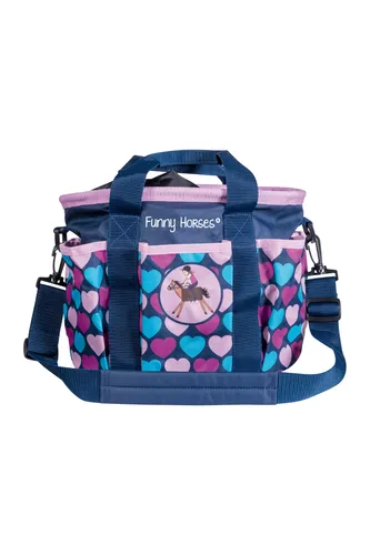 Putztasche -Funny Horses Hearts- dunkelblau - Praktische Putztasche für Pferdeliebhaber, mit einem fröhlichen Herzdesign und ideal für die Aufbewahrung von Pflegeutensilien.