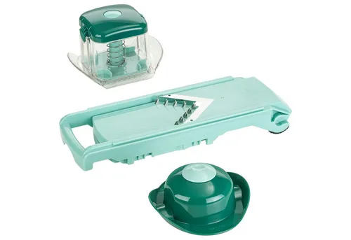Genius Gemüsehobel Nicer Dicer Fusion Slicer - Verstellbarer Hobel mit Edelstahl-V-Klinge - Gemüsehobel mit einstellbarer Zuführplatte für perfekte Scheiben (1-6 mm) und 18 ausfahrbaren Julienne-Klingen für müheloses Schneiden ohne Verletzungsrisiko.