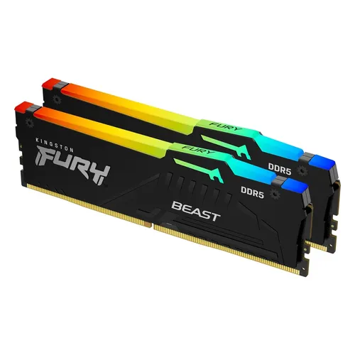 Kingston FURY Beast 32GB DDR5 RGB Arbeitsspeicher - Leistungsstarker 32GB (2x16GB) DDR5 RAM mit 5200MT/s, ideal für Gaming und kreative Anwendungen. Genießen Sie verbesserte RGB-Beleuchtung und Plug N Play-Funktionalität.