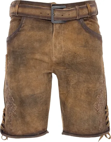 Maddox Herren Lederhose ARBERSEE antik - hafer 52 - Trachtenlederhose aus 100% Wildbockleder, inklusive Gürtel und ideal für festliche Anlässe oder traditionelle Feste.