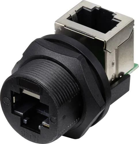 TRU COMPONENTS TC-E13T-FR6-PRF-90 RJ45-Buchse auf Buchse (90°) rückseitig montierte Buchse IP67 (mit Gewinde) TC-13543660 Polzahl