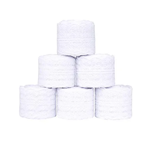 Spitzenrolle, 6 Rollen, Weiß, Spitze, Band, Vintage, Floral, Spitze, Besatz zum Nähen und für Hochzeit, Dekoration, DIY, Basteln, 10 m x 4,5 cm