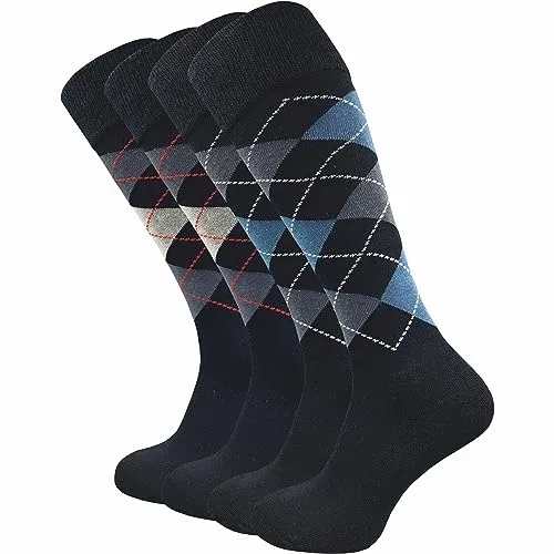 warme Kniestrümpfe für Damen & Herren (4 Paar) | lange Socken mit Komfortbund | ideal auch als Reitsocken mit gepolsterter Sohle (DE/NL/SE/PL, Numerisch, 43, 46, Regular, Regular, schwarz kariert +)