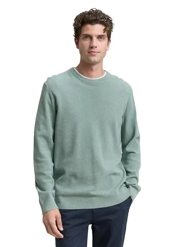 Strickpullover TOM TAILOR Herren, Gr. M, schwarz smoke grün melange - Herren-Pullover aus 100% Baumwolle, taillenbedeckend und bequem im regular fit. Ideal für lässige Outfits und hohen Tragekomfort.
