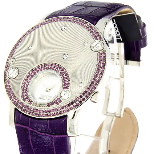 ESPRIT Collection Damenuhr EL101632F05 - Lila Krokoprägungs-Lederband - Armbanduhr für Frauen mit elegantem lila Lederarmband, 12-Stunden-Zifferblatt und spritzwassergeschütztem Gehäuse - ideal für den Alltag.