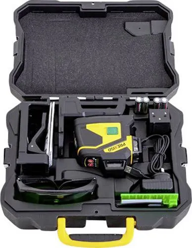 Prexiso PLC3-360G 360°-Linienlaser - Keile mit grünem Laser, inkl. Akku und Box. Ideal für präzise Arbeiten in jedem Winkel dank zusätzlichem manuellen Modus und robuster, wasserdichter Konstruktion.
