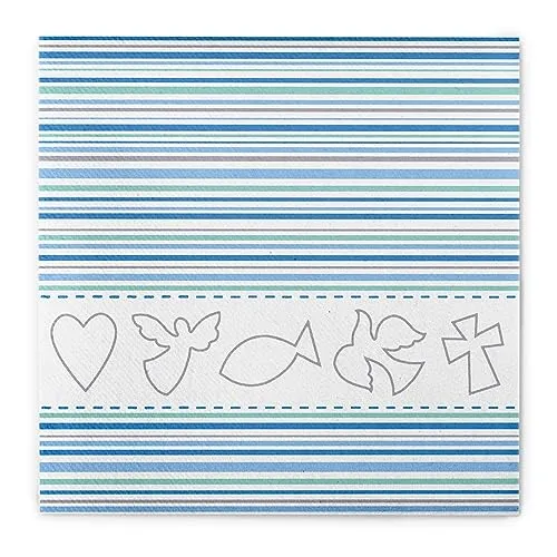 Sovie HOME Serviette KOMMUNION/KONFIRMATION aus Linclass Airlaid, 40x40cm, 12 Stück, christliche Symbole sowie Streifen in Blautönen, hochwertig & festlich