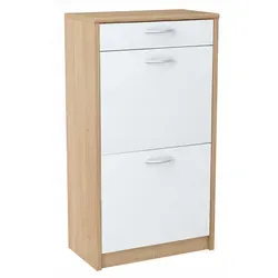 Matkam Möbel Schuhschrank - Sonoma Eiche & Weiß - Schuhschrank in elegantem Design, ideal für Flur und Diele. Mit 2 ausklappbaren Schuhtrommeln und einer praktischen Schublade für zusätzlichen Stauraum.