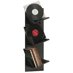 VCM Holz Wandregal - Sulda Schwarz, Platz für 100 Schallplatten - Schweberegal mit 3 großen Fächern, ideal für Schallplatten und Bücher. Maße: H. 106 x B. 33 x T. 26 cm, beliebig erweiterbar und stilvoll.