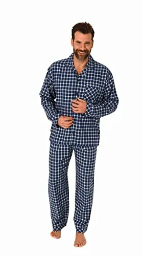 Trend by Normann Herren Flanell Pyjama Langarm Schlafanzug zum durchknöpfen-222 101 15 870, Farbe:Navy, Größe:54