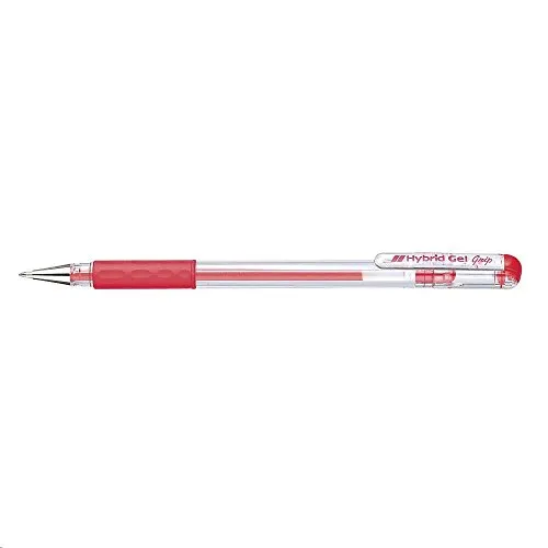 Pentel Hybrid Gel Grip Tintenroller 0,6 mm - 12 Stück Rot - Gelschreiber mit gummierter Griffzone, nachfüllbar mit Pentel-Mine KF6, bietet eine hochwertige Metallspitze für präzises Schreiben.