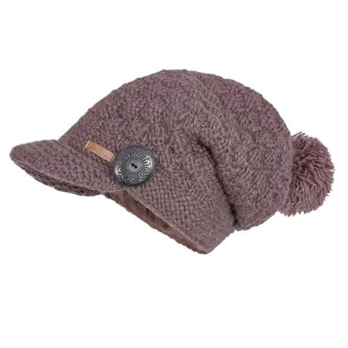McRon Damen Gefütterte Beanie Wollmütze mit Bommel Mika Rosenholz 4512