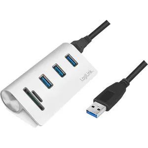 LogiLink CR0045 - USB 3.0 Hub mit Kartenleser - Externe Kartenlesegeräte: 3-Port USB Hub mit integriertem SD/microSD Kartenleser, Aluminiumgehäuse, hohe Übertragungsrate bis zu 5 Gbit/s, ideal für Windows, Mac und Linux.