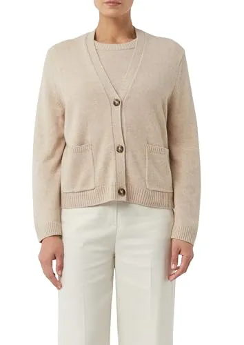 Beige Strickjacke COMMA für Damen, Gr. 46 - Strickjacke für Damen in Größe 46, casual und hüftbedeckend. Aus atmungsaktivem Materialmix sorgt sie für Wärme und Bewegungsfreiheit – perfekt für Büro oder Freizeit.