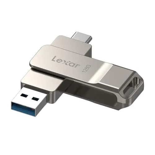 Lexar D40E 128 GB Dual Drive USB 3.2 Gen 1 Type-C Jump Drive, USB-C Flash Drive, Metallgehäuse, schwenkbares Design, Thumb Drive, Kompatibel mit iPhone 16