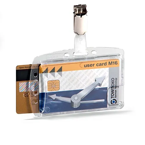 Durable Kartenhülle mit Clip für 2 Ausweise, 25 Stück - Namensschilder für 2 Betriebs- und Sicherheitsausweise, transparentes Design für optimale Lesbarkeit und einfache Handhabung.