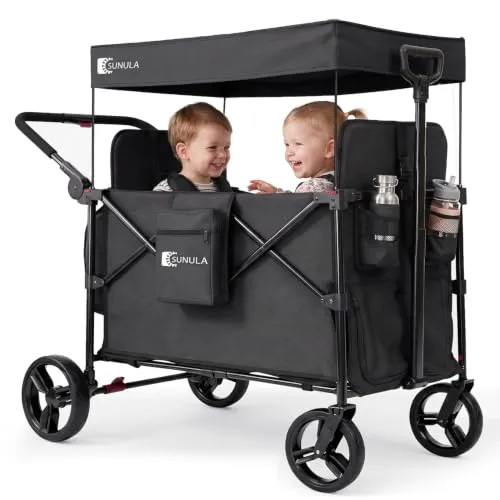 SUNULA Kinder Bollerwagen mit Dach für 2 Kinder