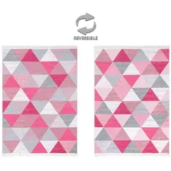 Jimri Teppich Kelim, Rechteckig, Rosa 160x230 cm - Teppich Kelim, wendbar und pflegeleicht, ideal für Wohnzimmer und Flur. Aus recyceltem Baumwoll- und Polyestergarn, mit handgeknüpften Fransen – perfekt für Fußbodenheizung geeignet!