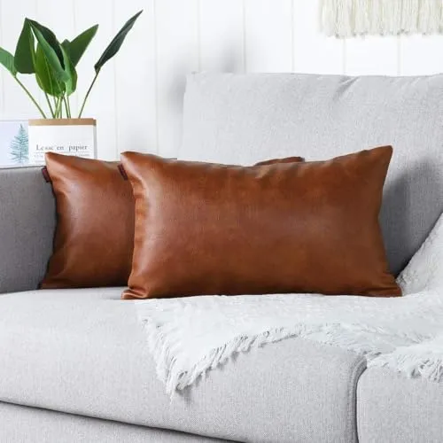 Mandioo 2er Set aus Kunstleder Kissenbezug Dekorativen Quadratisch Überwurf Kissenbezüge Kissen für Sofa Schlafzimmer 12