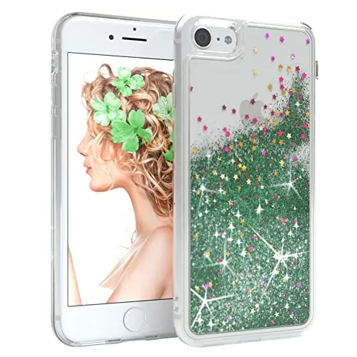 EAZY CASE Hülle kompatibel mit iPhone SE (2022/2020) / iPhone 8/7 Schutzhülle mit Flüssig-Glitzer Hülle, Schutzhülle, Cover mit Glitter Flüssigkeit, aus TPU/Silikon, Transparent/Durchsichtig, Grün