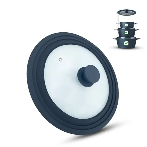 M.S.N Universal Glasdeckel, Töpfe und Pfannen 16/18/20 cm, mit Auslassventil und Silikonrand. (Grau, 16/18/20)