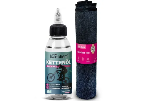 bio-chem Kettenöl bio-chem Kettenöl Fahrrad Universal Ketten Öl 100 ml, (Kettenöl 100 ml Tropfflasche + Mikrofasertuch, 2-St., Kettenöl 100 ml Tropfflasche + Mikrofasertuch), Präzise Dosierung mit Tropfflasche