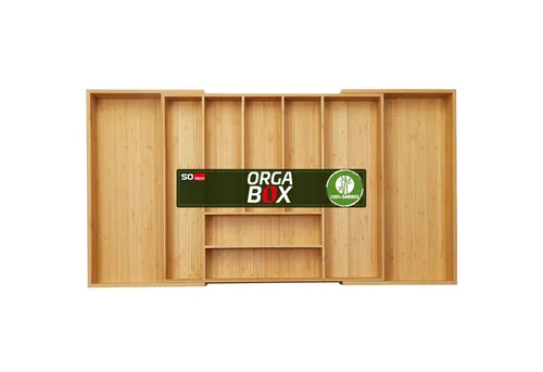SO-TECH® ORGA-BOX® III - Verstellbarer Bambus Besteckeinsatz - Vielseitiger Besteckeinsatz aus geöltem Bambus für 7-9 Fächer, ideal zur Schubladenorganisation in Küche, Büro oder Bad. Passt perfekt in Schubladenbreiten von 700-900 mm.